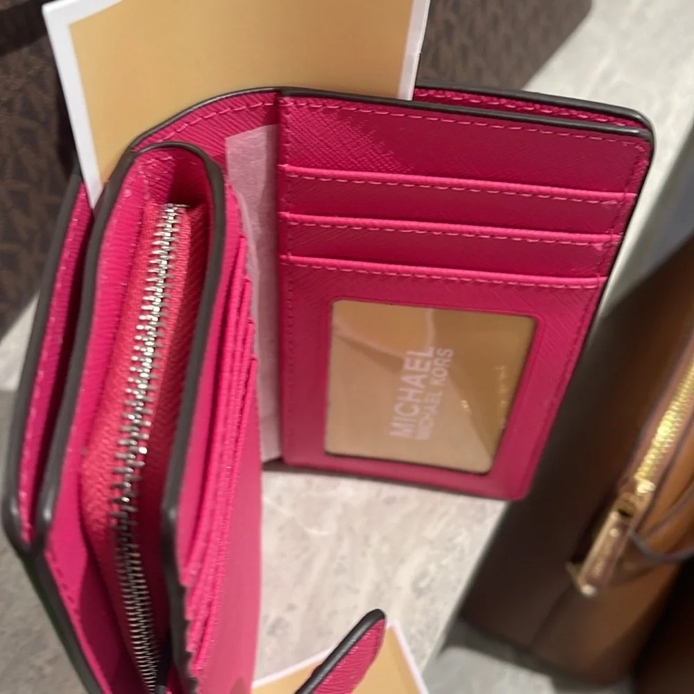 Michael Kors Medium Saffiano Leather Bifold Wallet Dragonfruit NWT